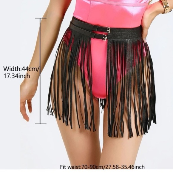 NWOT Black Fringe Double Buckle Western Rodeo Skirt Belt - Picture 3 of 3